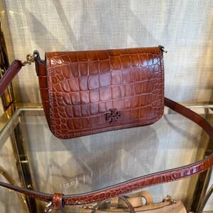 Tory Burch Thea Embossed Shine Flap Corssbody 170040 $595 Warm Amber